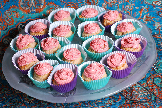 Gluten free no sugar added. Fresh Strawberry Muffins with Fresh Strawberry Keto Frosting